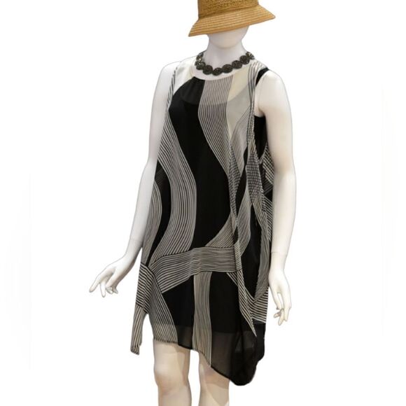 Ronen Chen black/ beige chiffon sheer 2 piece dress size 3 or US 10 - Picture 1 of 8